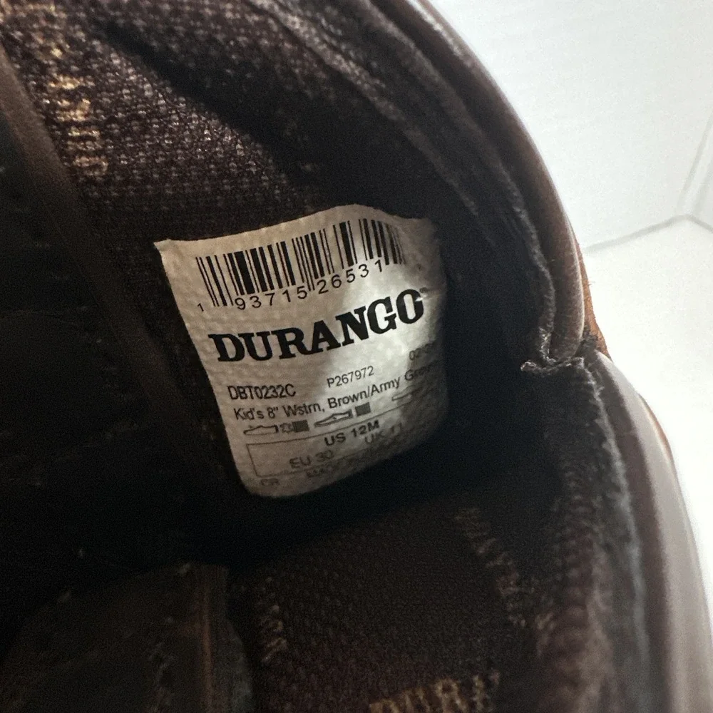 Durango Western Cowboy Boots Boys Size 12 M Brown Army Green USA Pull On